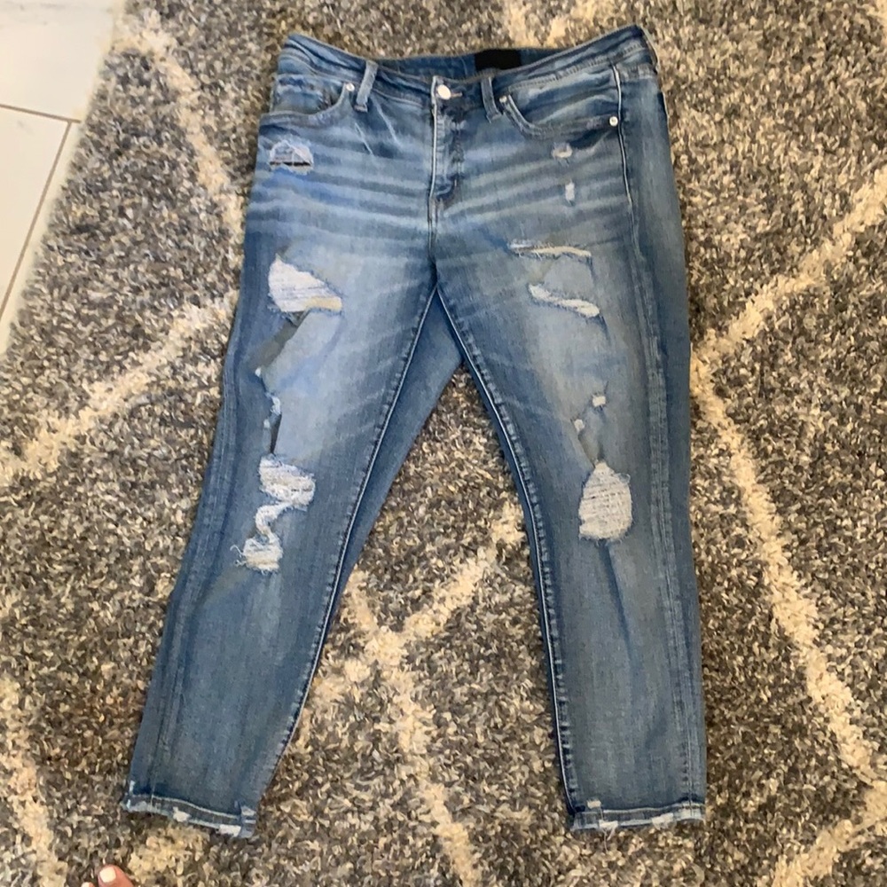 New buckle black jeans, short skinny ankle